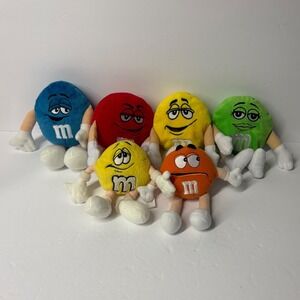 Vintage M&M's Plush Bean Bag Toy Character Lot of 6 Red Blue Yellow Green Orange